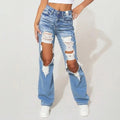 Loose Fit Distressed Denim Jeans American Style Ripped Design Trendy