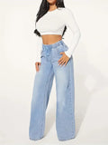 25 Edition – High Waist Drawstring Wide Leg Jeans – Light Blue