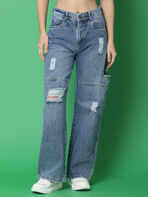 Women High Rise Denim Jeans(Size32)(Colorblue)