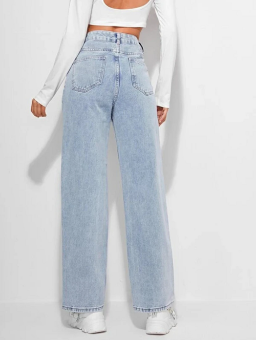 Women's Cotton  High Rise Denim Jeans(Size34)(Colorlight blue)