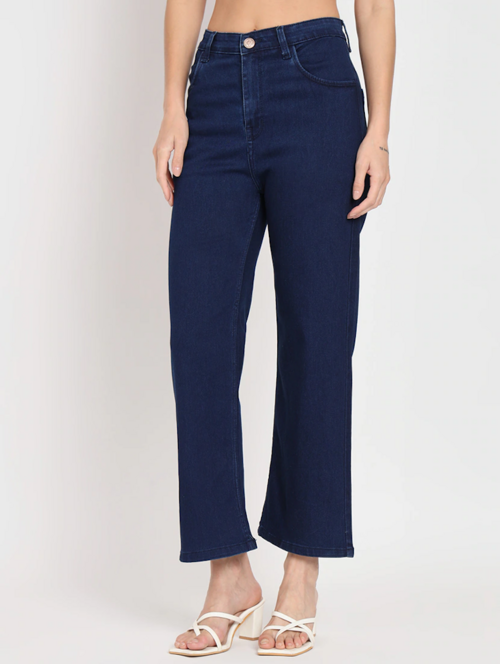 Women's Cotton  High Rise Denim Jeans(Size34)(Colornavy blue)